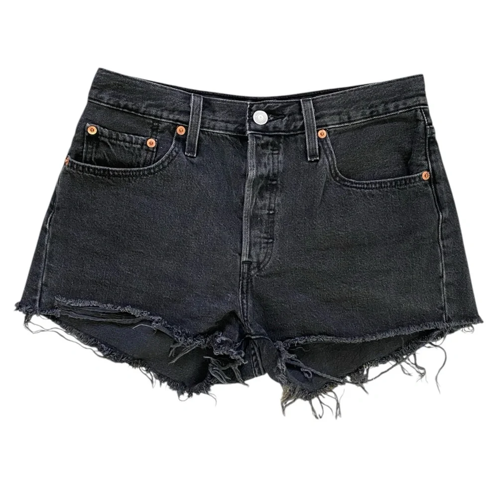 Levi's 501 Original Fit High-Rise Women's Jean Shorts Black Button Fly Size 28